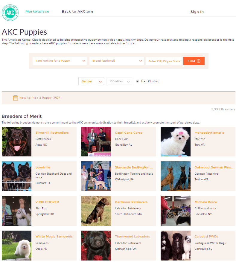 AKC Marketplace Screenshot