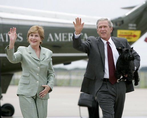 Laura and George W. Bush with Scottish Terrier